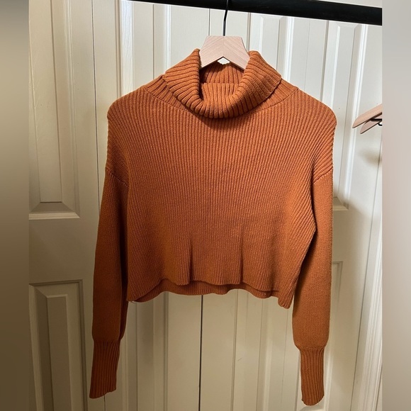 Cute Ribbed Knit Turtleneck Sweater, Rust, Long Sleeve Cropped Size XS - Picture 1 of 4